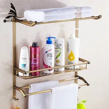 Wall Mount copper 2 layers Storage Basket shower room Bathroom Towel Rack Soap Dish Shampoo Rack Bathroom Shelves HJ-821