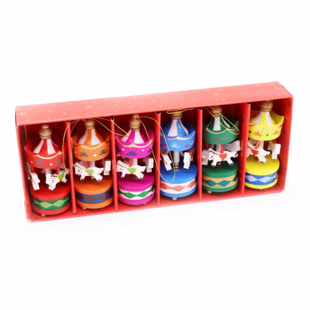JX-LCLYL 6Pcs Wooden Carousel Horse Ornament Merry-Go-Round Christmas Bedroom Decor New