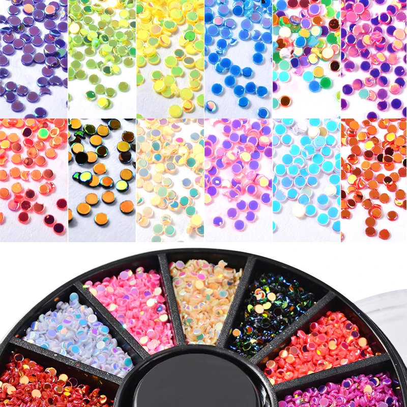 Elecool разноцветные 3d-украшения для ногтей 1 мм лазерные круглые Блестки для ногтей блестки колесо для ногтей Аксессуары для маникюра