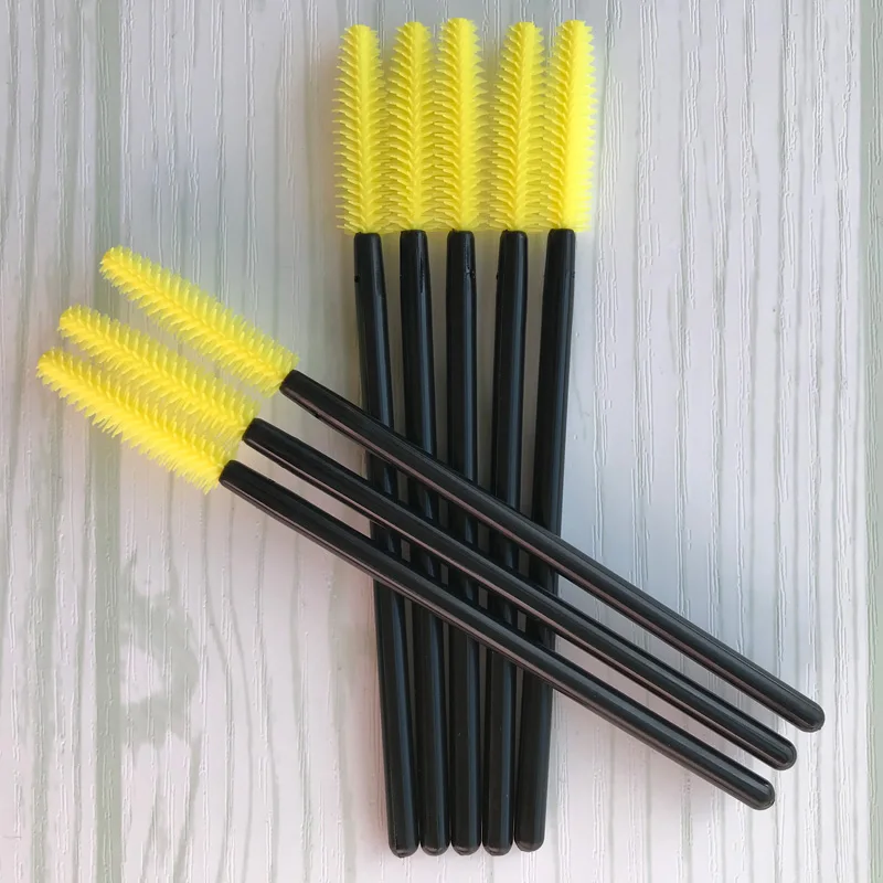 50 Pcs Yellow Disposable Silicone Mascara Wands Applicator Eyelashes