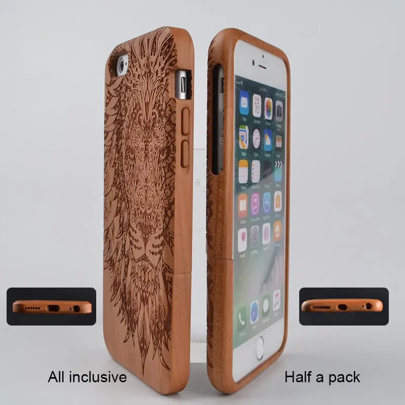 Lion and Elephant New Natural Wooden Skin Phone Case For iPhone 8 X 7 6 6S plus