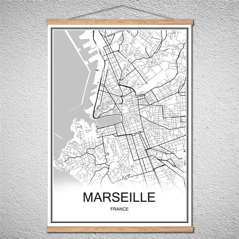 

With Frame MARSEILLE Modern poster World City map Oil Painting Canvas Customized Pattern Abstract print picture Decor Home