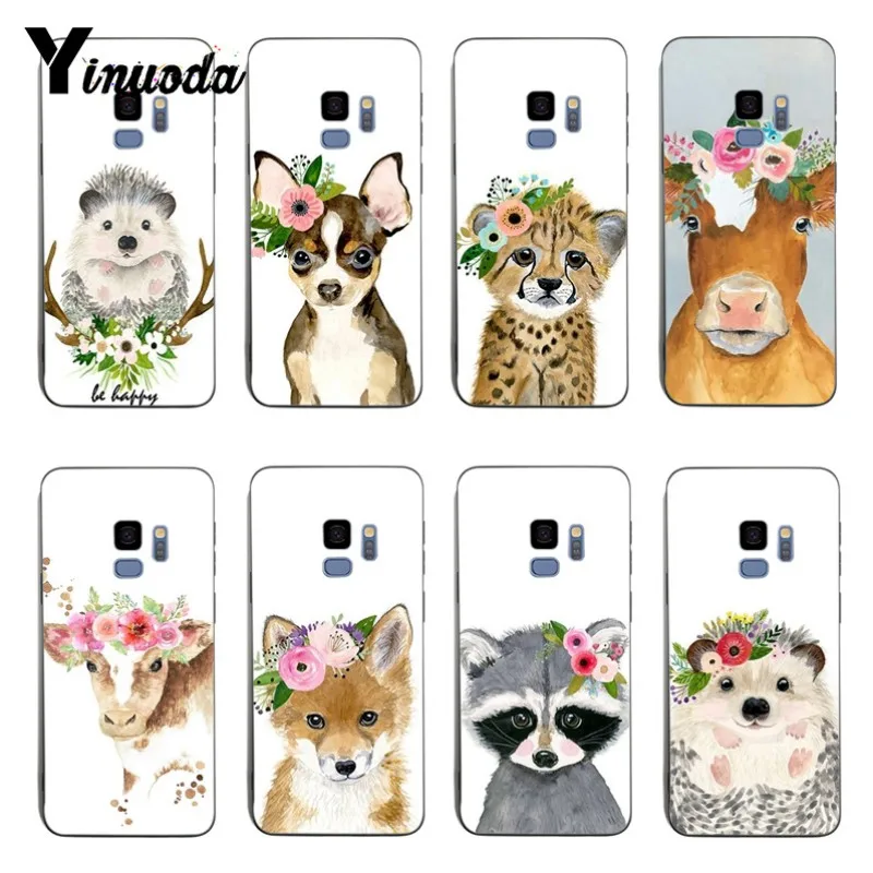 

Yinuoda Animal head wearing flowers hedgehog cow dog fox Soft silicone cover Case For samsung S6 edge S8 S9 S7 S9Plus Note 8 9