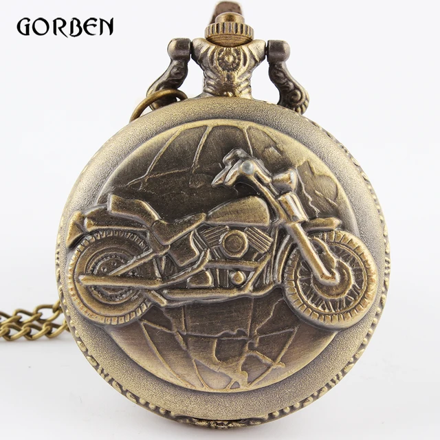 Vintage Bronze Motorcycle Motorbike Pocket Watch Retro Necklace Pendant Chain MO Vintage Bronze Motorcycle Motorbike Pocket Watch Retro Necklace Pendant Chain MO