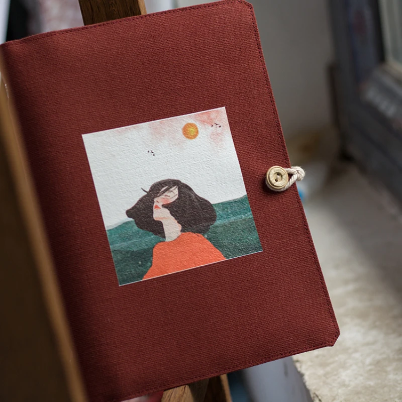 

A6 A5 Vintage Canvas Cover Notebook Girl and Sunshine Loose-leaf Literary Artisy Diary Book Personal Planner Travel Journal