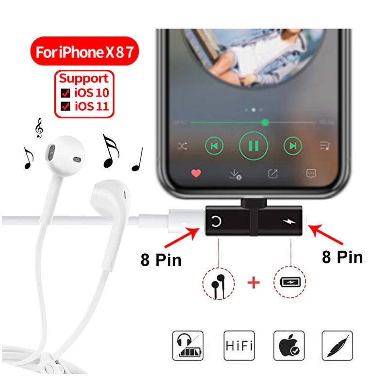 

A variety of styles 2 in 1 Splitter Practical Dua for Charging Adapter with Apple Audio and Charger Adapter for iPhone X 8 7P 8P