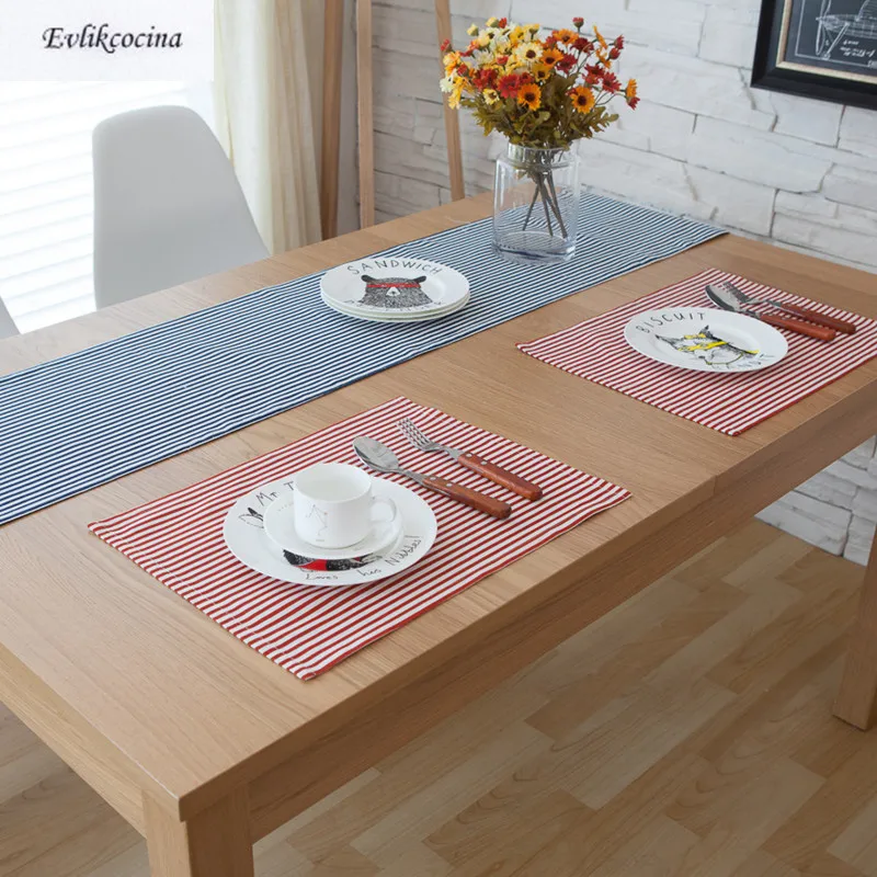 

Free Shiping Red Stripe Placemat Dining Table Coaster Cloth Insulation Coffe Tea Cup Pad Kitchen Mantel Individual For Table