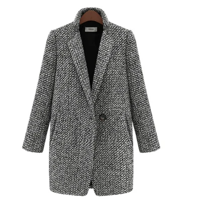 Винтажное осенне-зимнее шерстяное пальто для женщин, хлопковое пальто с узором «гусиная лапка», длинный плащ с карманами на одной пуговице, верхняя одежда - Цвет: as picture