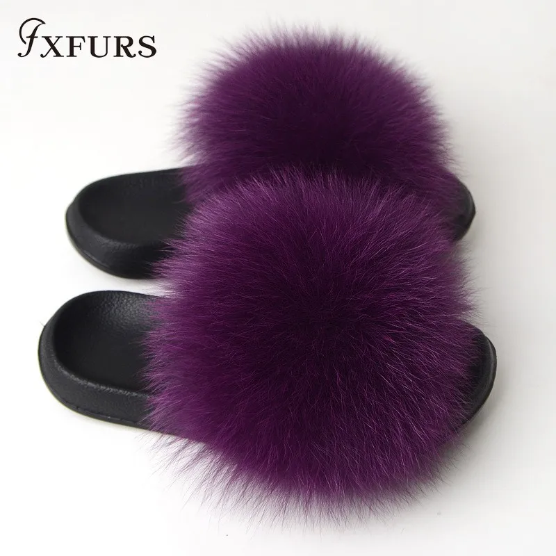 deep purple FXFURS/ г.; модные женские шлепанцы с лисьим мехом; сезон лето; пушистый мех; шлепанцы; пляжные скандалы; уличная ярмарка; шлепанцы; модная плюшевая обувь - Цвет: deep purple