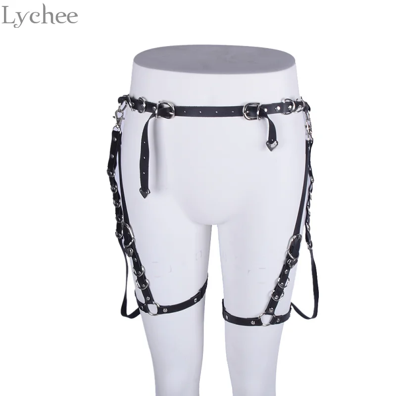 Lychee Gothic Punk Metal Ring Synthetic Leather Women Garter Sexy