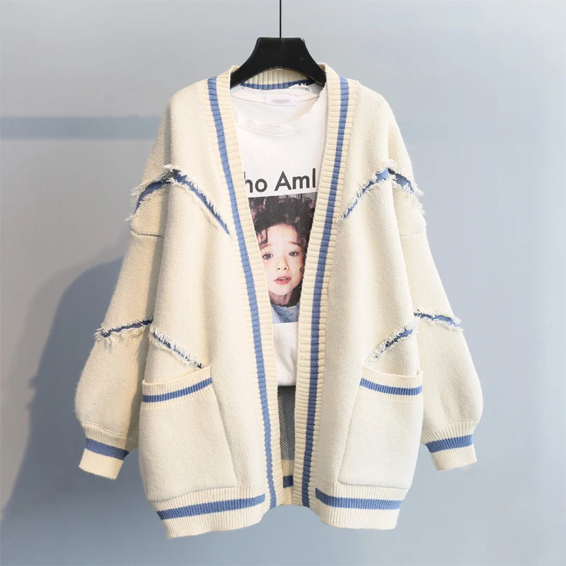 

2019 Winter Warm Fashion Female Long Knit Cardigan Jacket Autumn Women Cashmere Sweater Thicken Plus size Creamy-white Coat