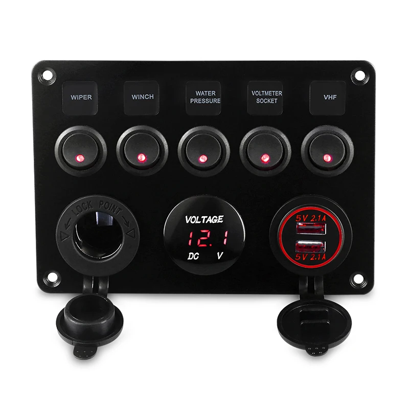 

On-Off Truck Car Boat Rocker Switch Panel Circuit Breaker 12V 20A 24V 10A + 4.2A USB Charger Voltmeter + 12V Power Outlet Marine