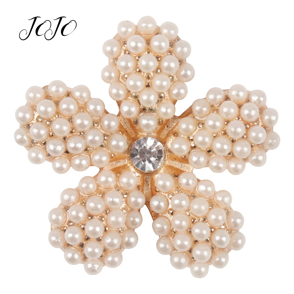 

JOJO BOWS 2pcs Pearl Five-petal Flower Metal Accessories Wedding Decoration For Needlework Garment Sewing Patches Home Textile