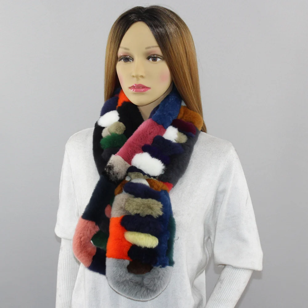 Women Genuine Rex Rabbit Fur Scarves Winter Warm 100%natural rabbit Fur scarf Fashion Females Real Fur Neckerchiefs