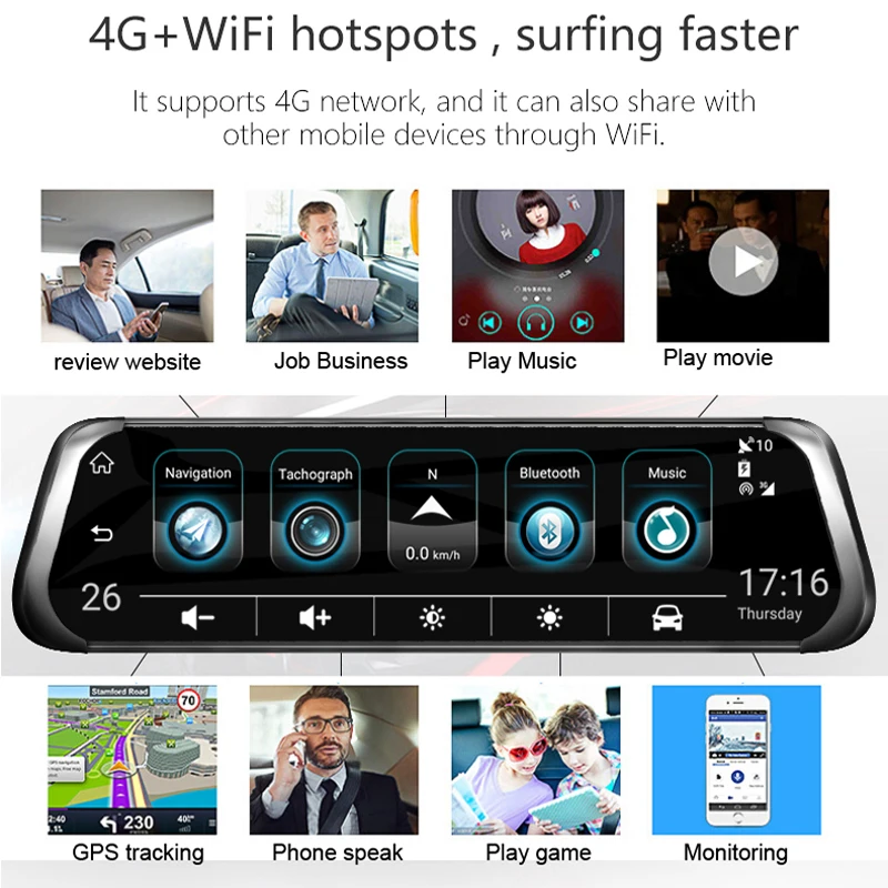 Автомобильный видеорегистратор с двумя объективами HD 1080P WIFI ADAS GPS навигация