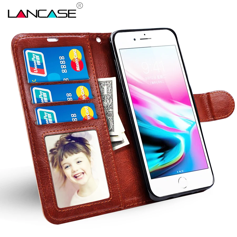 Чехол LANCASE для iPhone 6S кожаный чехол-бумажник 6 Plus 5S 7 8 X чехол-книжка с подставкой и