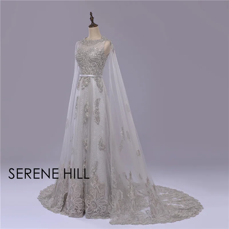 Винтаж серое длинное кружевное платье с Кепки накладное украшение для свадебного платья платье невесты с бисером Serene Hill