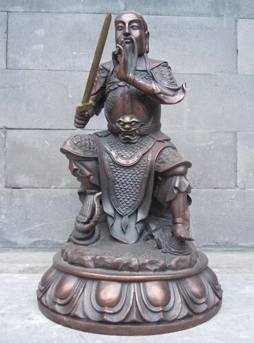 

shitou 001846 11" Chinese red bronze copper carved Taoism immortal buddha Sculpture Statue