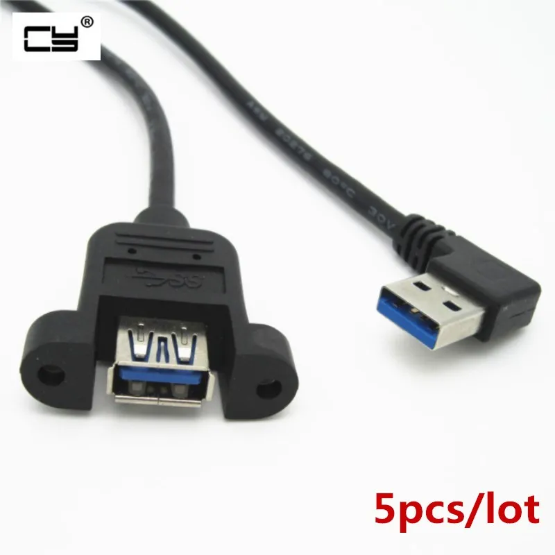 

5pcs 90degree to Left and right USB3.0 Extension Cable Male to Female M/F With Screw Panel Mount 27cm 50cm