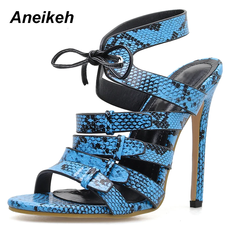 

Aneikeh Gladiator Transparent PU Peep Toe Lace Up High Heel Sandals Sexy Dress Heels for Women Ladies Stiletto Heel Summer Shoes