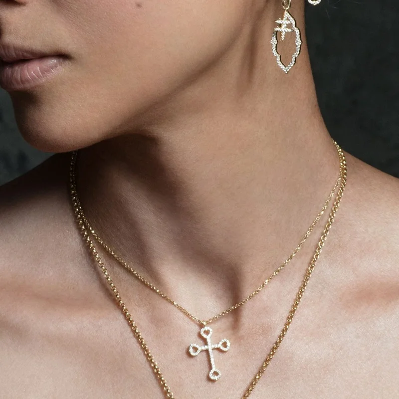 YP1450 925 Sterling Silver Zircon Choker Necklace Hollow Cross Pendant