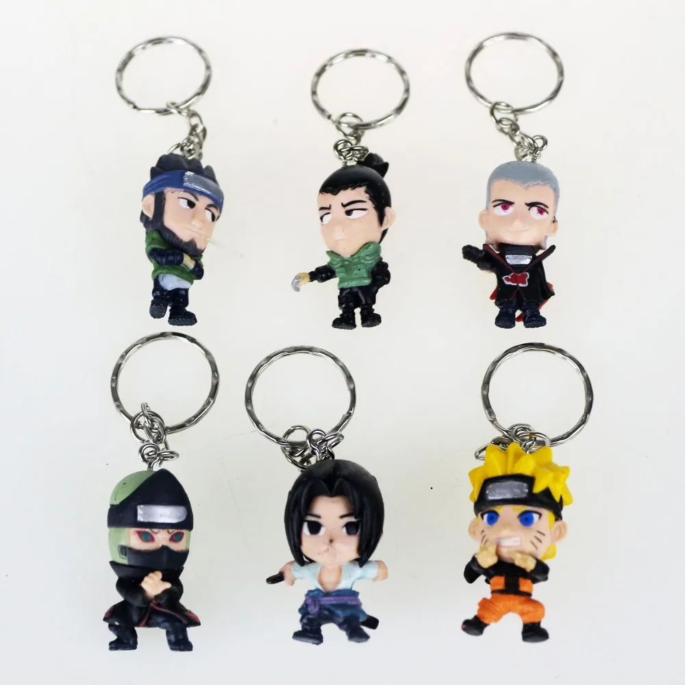 6pcs Set Anime Cartoon Keychain Naruto Figure Pendant Ring Keychain