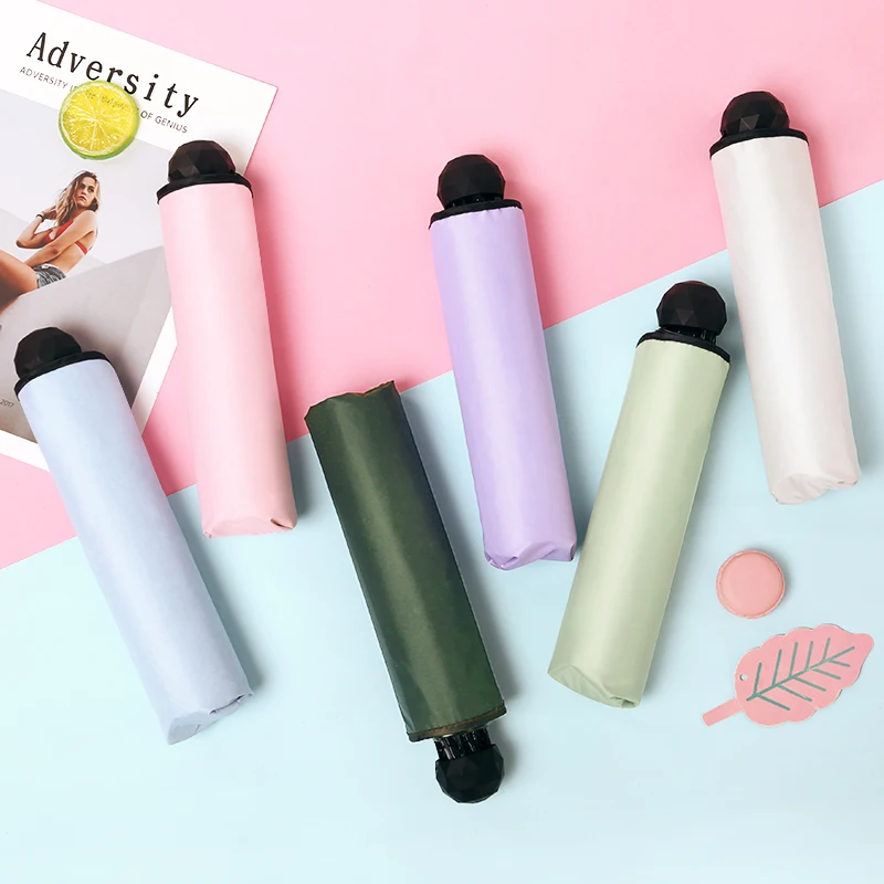 

Small fresh umbrella female rain and rain dual-use sunscreen black plastic cover UV protection pure color sun umbrella folding