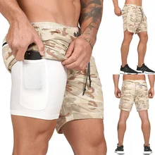 New coming Mens Secure Pocket Shorts 2-Layers Workout Fitness elastic waist Short Quick-drying Breathable 2 in 1 Joggers shorts