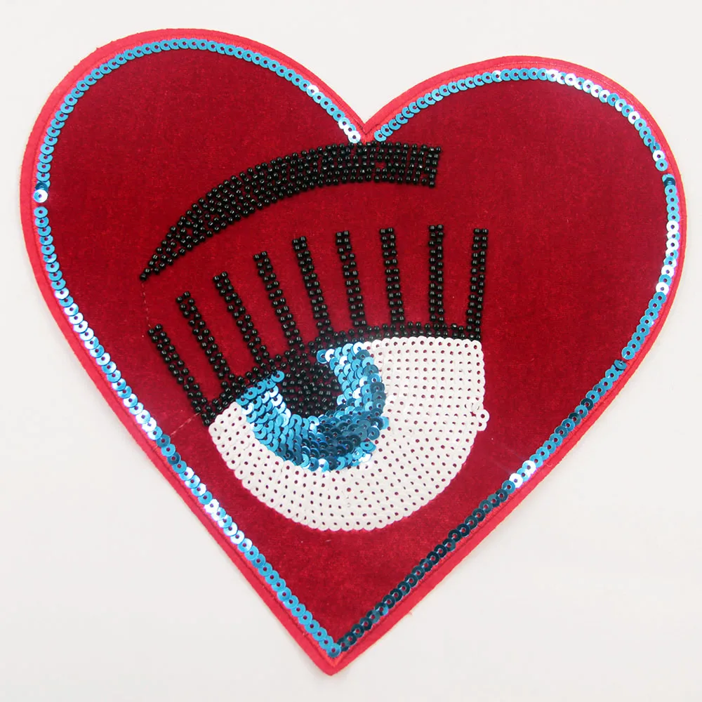 1 Piece Of Beaded Red Heart With Eyes Patches Iron On Patch For