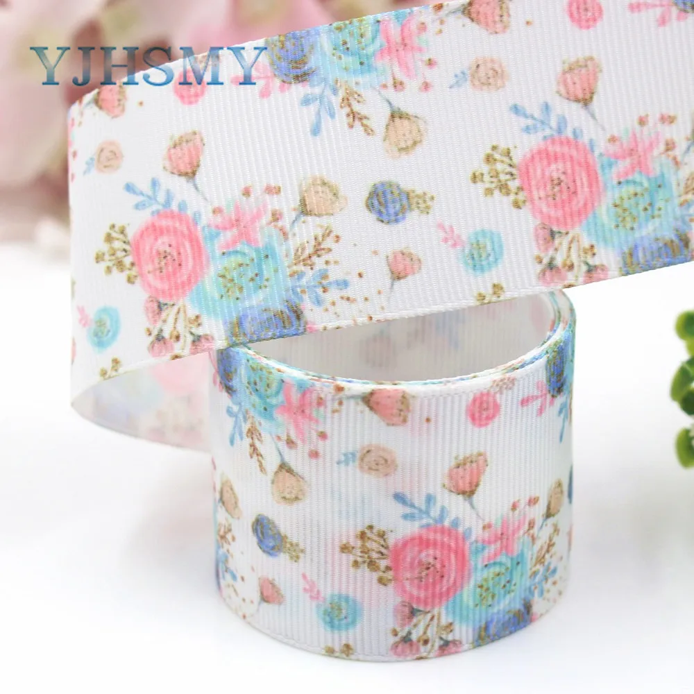 

YJHSMY I-19221-384,38mm 10yards flower Thermal transfer Printed grosgrain Ribbons,bow cap DIY handmade accessories decorations