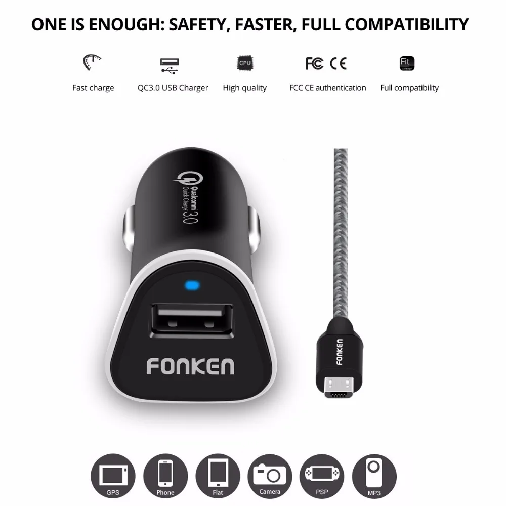 FONKEN USB شاحن سيارة سريعة تهمة 3.0 QC3.0 سيارة-شاحن سريع سيارة الهاتف شاحن 12 فولت 1.5A USB محول ل الهاتف المحمول