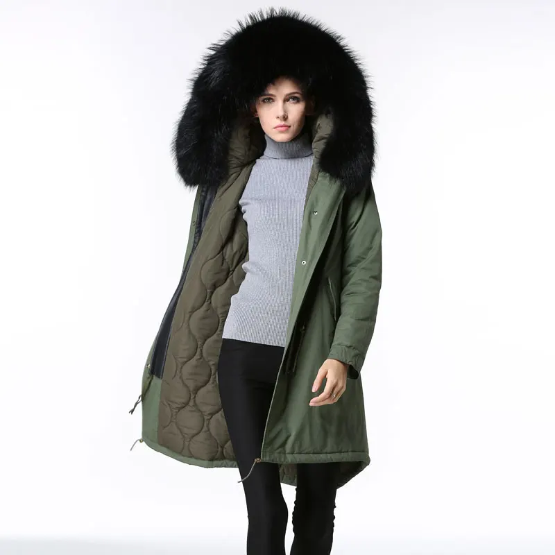 Special Price 2016 Fashion Spring Autumn black raccoon fur collar filling cotton basic jacket