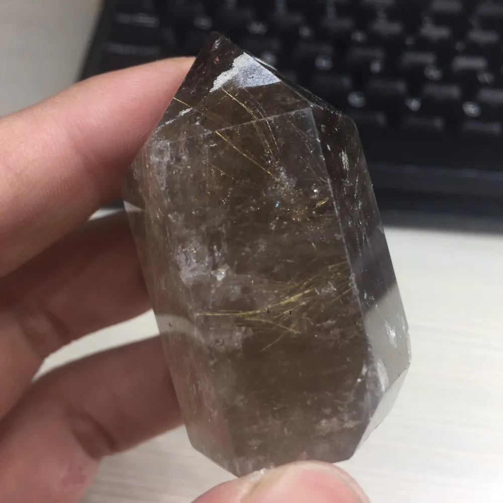 ZH23 96 г натуральный дымчатый Rutilated Кварцевый Кристалл исцеляющая точка палочка
