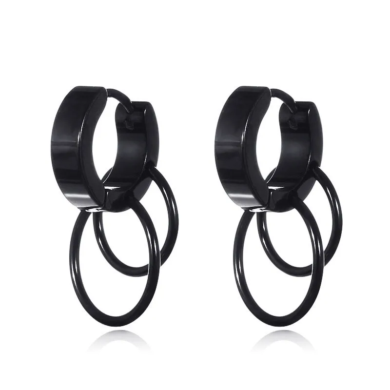 

Punk Men Ear Stud Circle Double Round Earrings for Men Women Small Earings Stainless Steel Hip Hop Male Jewelry Party G