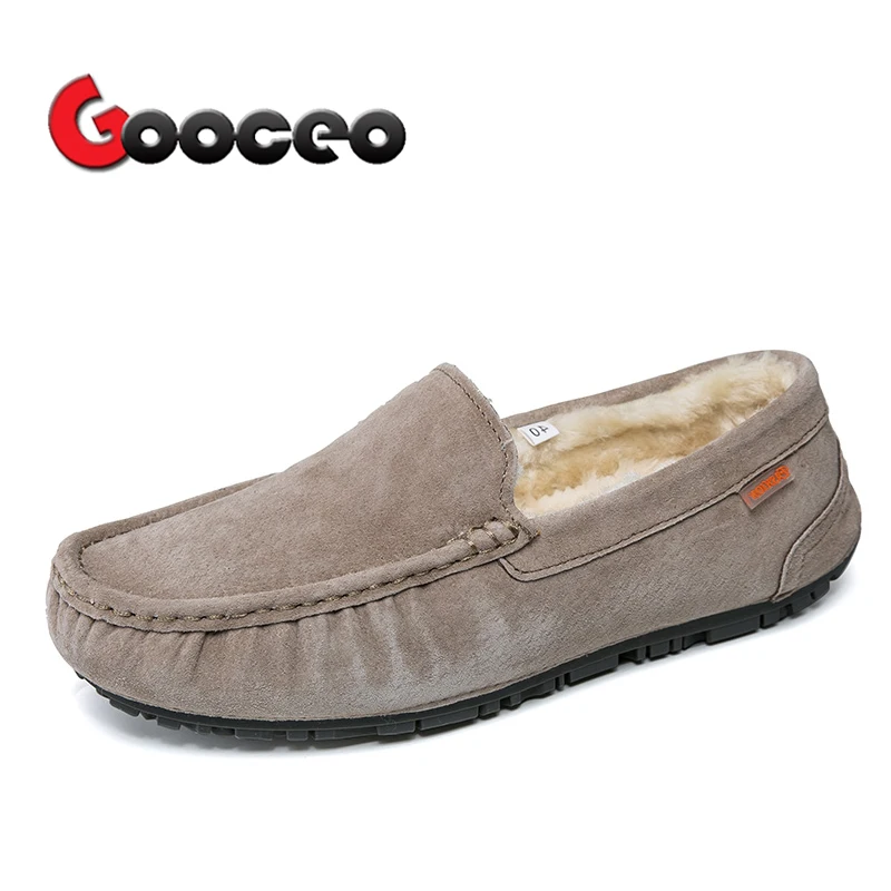 

Men's Loafers Cotton Padded Moccasins Flats Driving Doug Shoes Winter Warm Low-top Slip-On Suede Leather Casual Nubuck Handmade