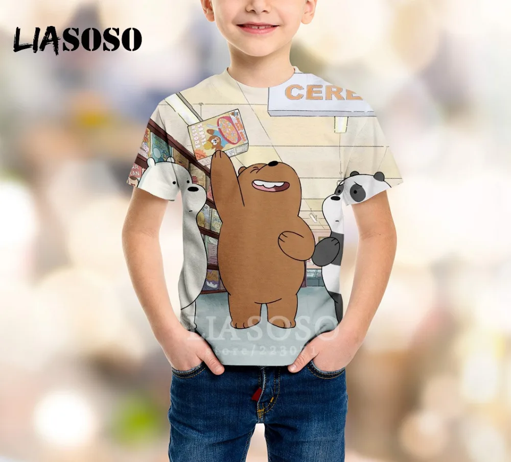 LIASOSO/Новая детская одежда футболка с 3D принтом аниме «Мы Голые Медведи» Детский свитер детский топ с короткими рукавами для мальчиков и девочек, пуловер, B035