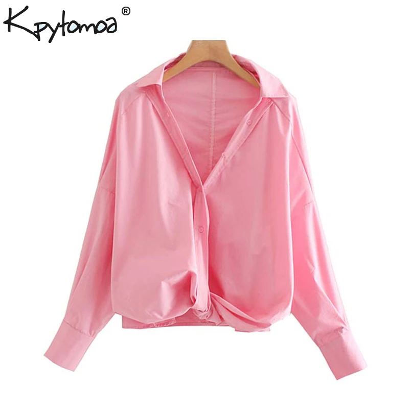 خمر شيك الصلبة المتضخم قمم النساء البلوزات 2019 الأزياء V الرقبة طويلة الأكمام مطوي فضفاضة القمصان عارضة Blusas موهير