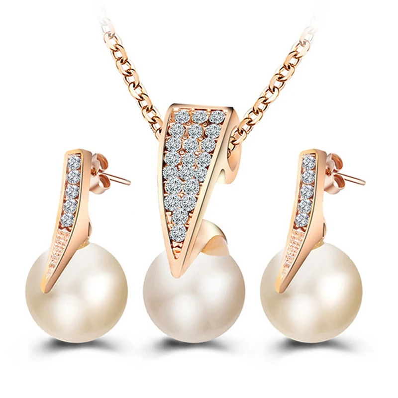 

Brand Crystal Pearl Necklace Freshwater Simulated Pearl Jewelry Crystal Earrings Necklace Set For Women Gift