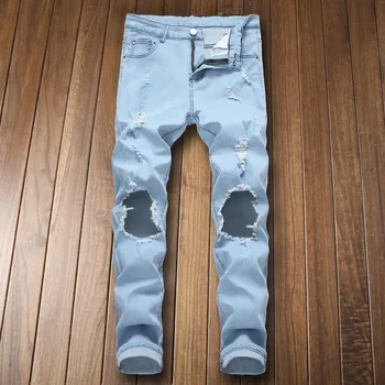 

Jeans Men New Fashion Hole Denim Trouser Vintage Male Distressed Slim Biker Jeans Men's Pants Plus Size 42