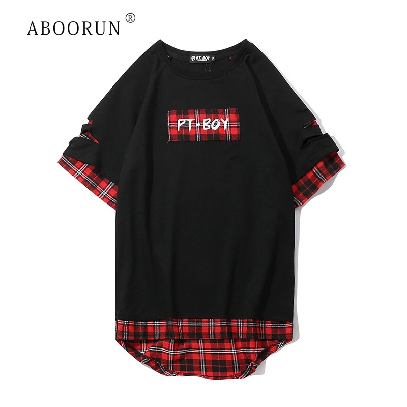 

ABOORUN Men's Hip Hop T-Shirt Printed Patchwork Tees Summer Top Short Sleeve Loose Cartoon T Shirts for Male R57
