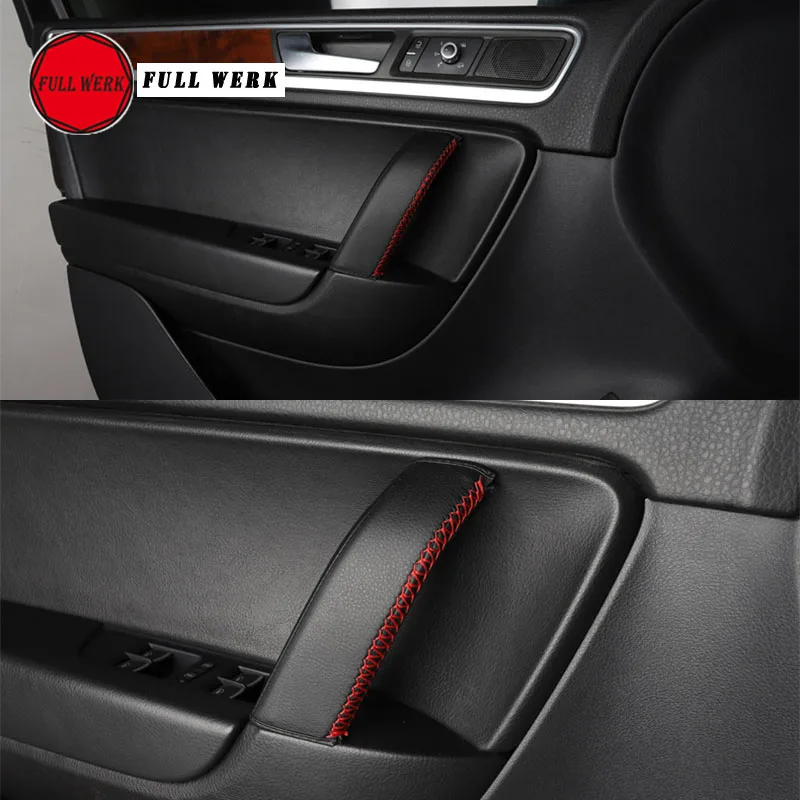 Us 27 93 10 Off Leather Car Interior Door Handle Cover Hand Sewing Door Panel Handle Pull Trim Cover Protector For Vw Touareg 2011 2018 Accessor In