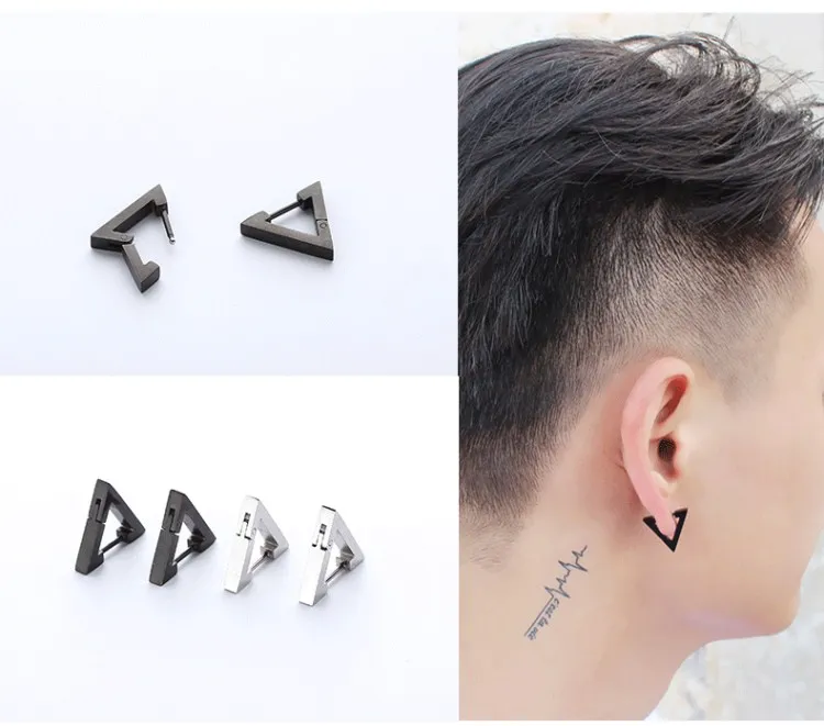 Fashion Gothic Triangle Square Unisex Punk Rock Stainless Steel Men Women Ear Stud Earrings Pierced Push-Back Ear Plug Buckle