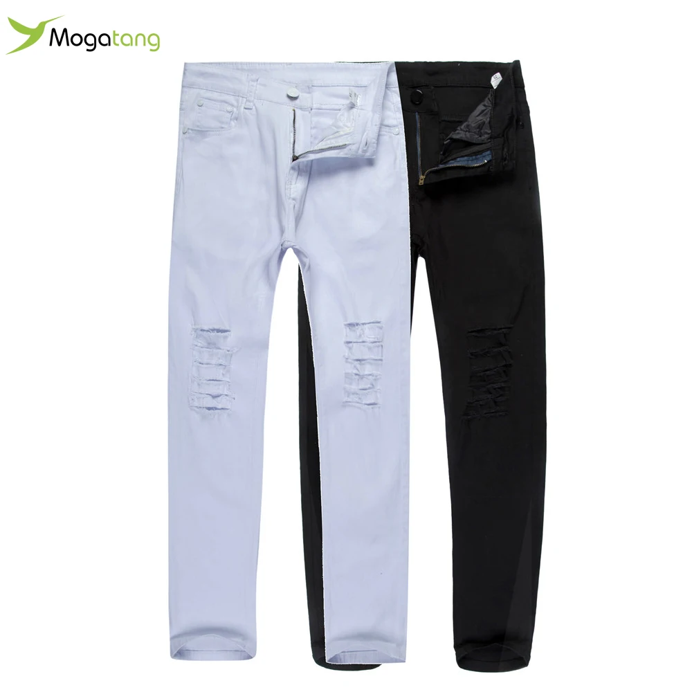 Mogatang мужские Джинсы Ripped Моды Узкие Брюки Slim Fit Мужчины Прохладно с Отверстием