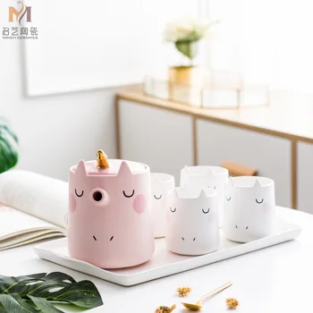

Lovely Cartoon Unicorn Ceramics Cup Water Set Suit 3d Three-dimensional Animal Coffee Cup Practical Business Affairs Gift
