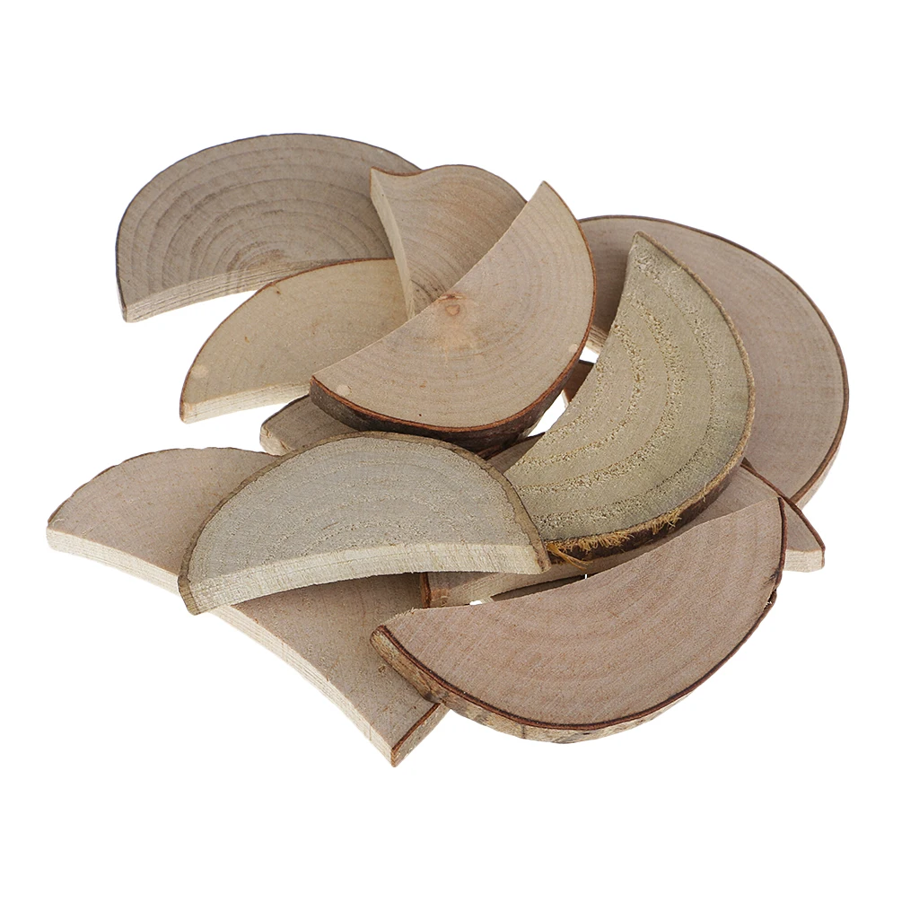 Assorted Sizes Rustic Wood Log Slices Discs Cutout Circle Semicircle Wood Disks Crafts Paint Decor For Wedding DIY Decorations