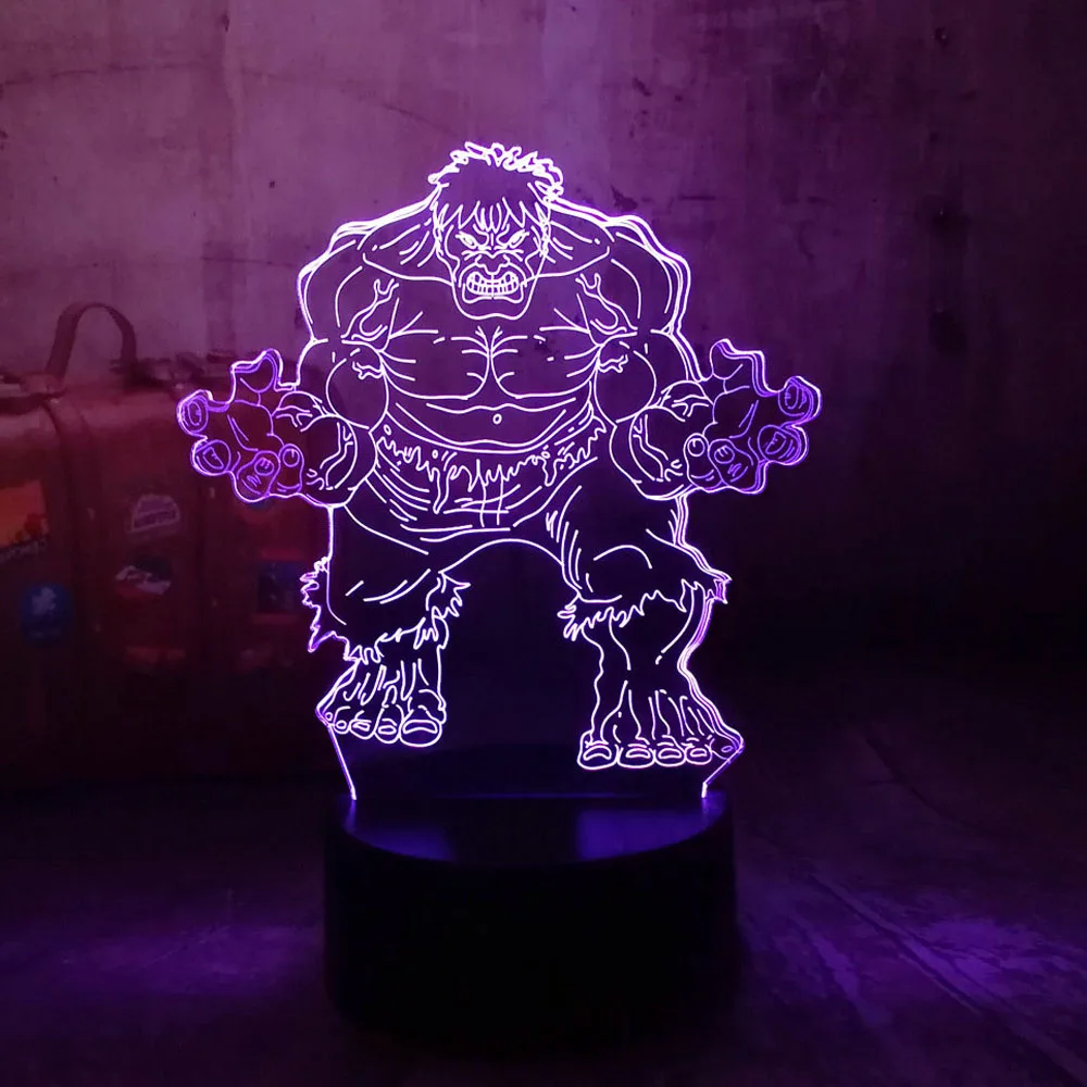Marvel Мстители супергерои Минифигурки Халк 3D светодиодный RGB ночник 7 цветов