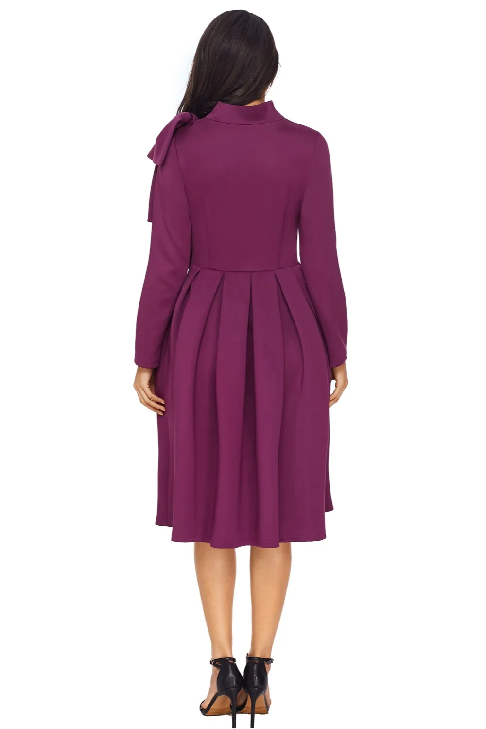 Purple-Bowknot-Embellished-Mock-Neck-Pocket-Dress-LC61832-8-2