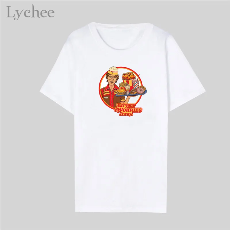 

Lychee Trendy Devil Print Series Women T-Shirt O-Neck Casual Short Sleeve Simple White T Shirt Female Tee Top