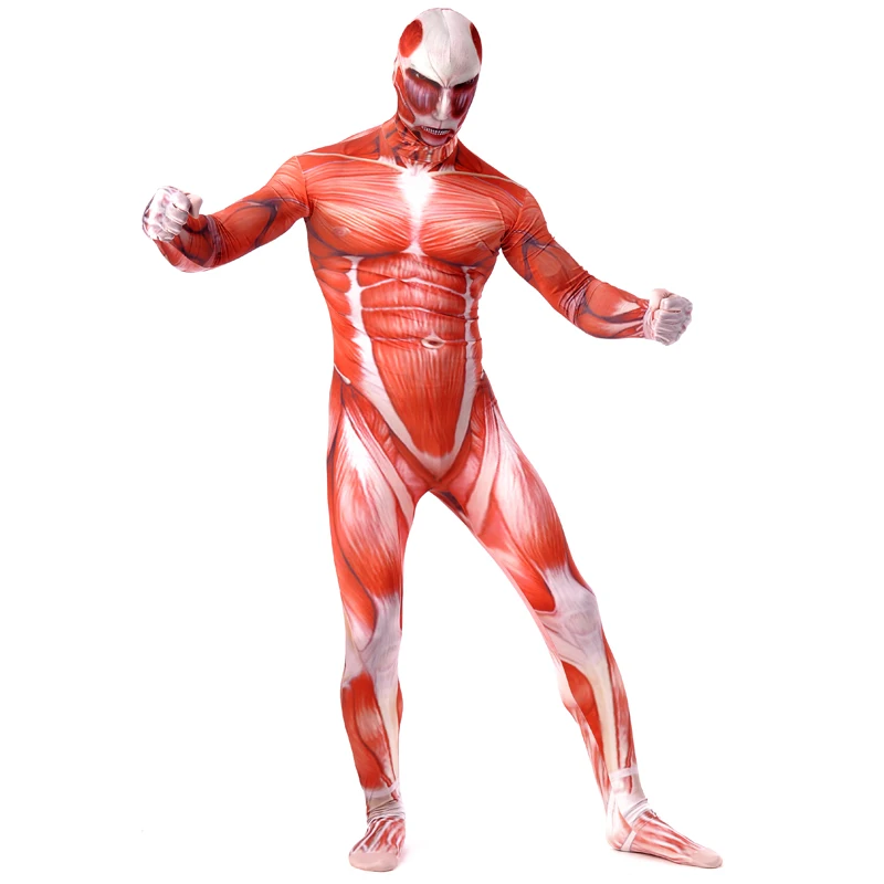 Coshome Attack On Titan Cosplay Costumes Shingeki No Kyojin Halloween Party Muscle Jumpsuit Lycra Zentai Adult Bodysuit (4)
