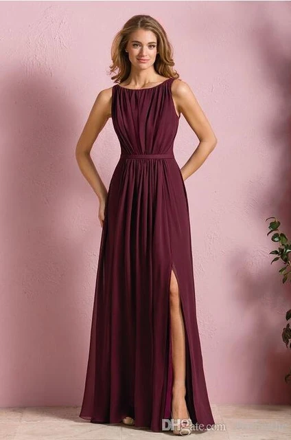 2017 elegante vino tinto gasa long beach vestidos de dama de vestido para las mujeres del banquete de boda de dama de honor los vestidos del partido _ - AliExpress Mobile